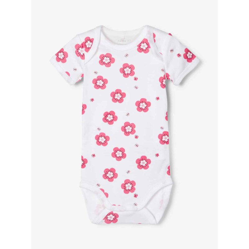 NAME IT 5er Pack Baby Mädchen Kurzarm Bodies Blüten Flamingo Streifen in Rosarot – Detailbild 2 – jetzt kaufen bei Lifetex-Heimtextilien.de