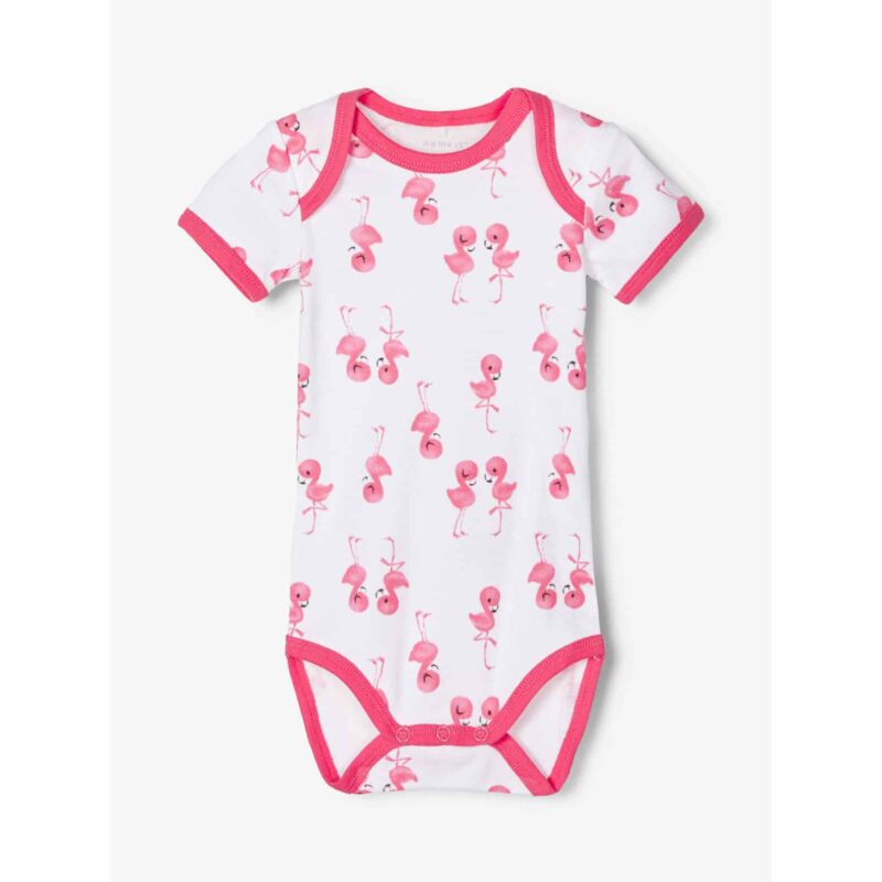 NAME IT 5er Pack Baby Mädchen Kurzarm Bodies Blüten Flamingo Streifen in Rosarot – Detailbild 3 – jetzt kaufen bei Lifetex-Heimtextilien.de