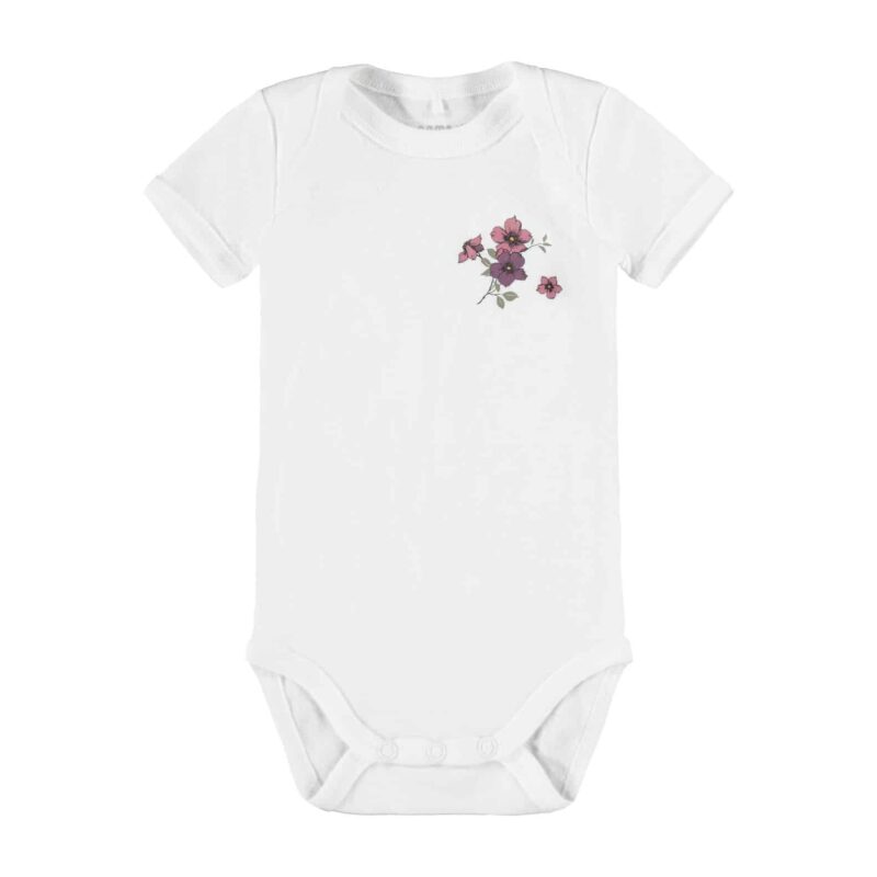 NAME IT 3er Pack Baby-Mädchen Kurzarm Bodies Blumen in Weiß/Violett – Detailbild 2 – jetzt kaufen bei Lifetex-Heimtextilien.de