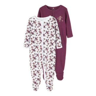 NAME IT 2er Pack Baby-Mädchen Schlafanzug Blumen Blüten Schlafstrampler Druckknöpfe in Weiß/Violett – jetzt kaufen bei Lifetex-Heimtextilien.de