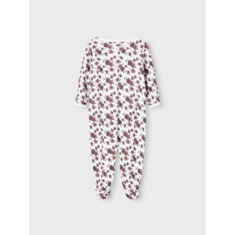 NAME IT 2er Pack Baby-Mädchen Schlafanzug Blumen Blüten Schlafstrampler Druckknöpfe in Weiß/Violett – Detailbild 6 – jetzt kaufen bei Lifetex-Heimtextilien.de