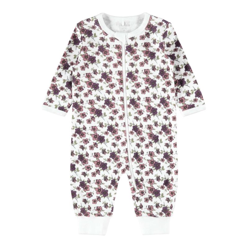 NAME IT 2er Pack Baby-Mädchen Schlafanzug Blumen Blüten Schlafstrampler Zip in Weiß/Violett – Detailbild 2 – jetzt kaufen bei Lifetex-Heimtextilien.de