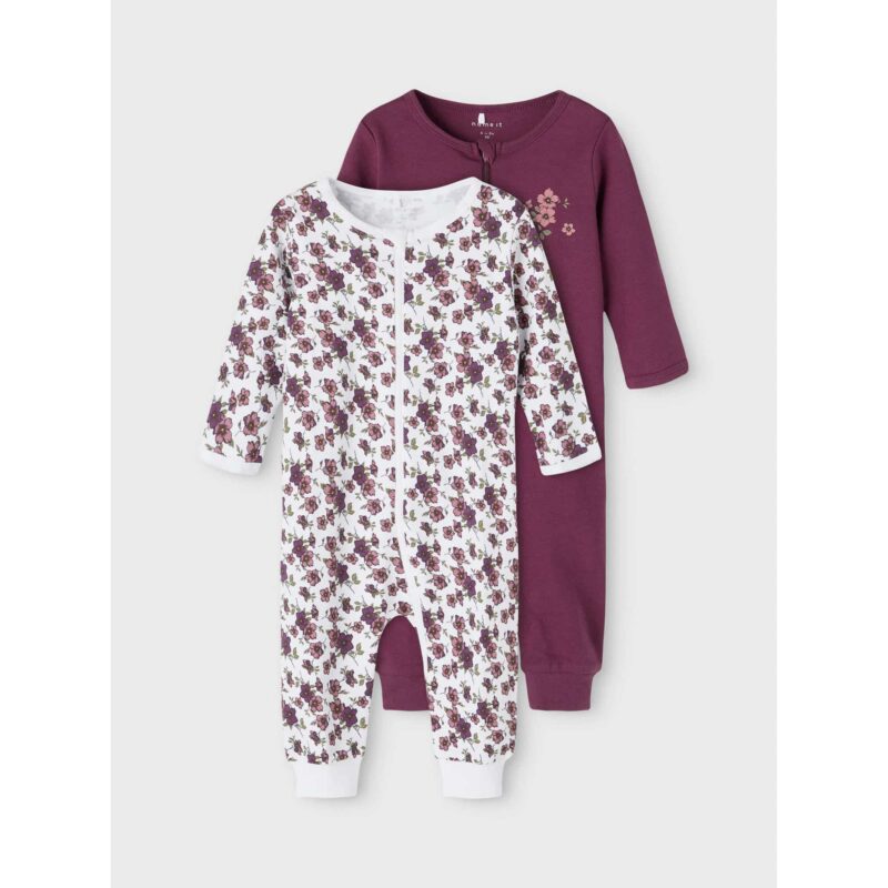 NAME IT 2er Pack Baby-Mädchen Schlafanzug Blumen Blüten Schlafstrampler Zip in Weiß/Violett – Detailbild 6 – jetzt kaufen bei Lifetex-Heimtextilien.de