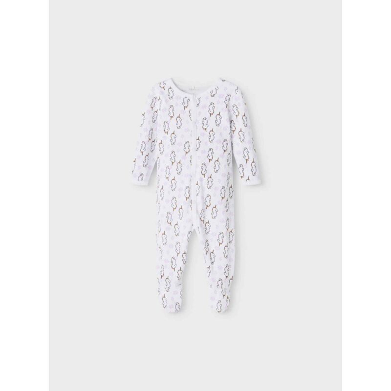 NAME IT 2er Pack Baby-Mädchen Schlafanzug Einhorn Seepferdchen Schlafstrampler Druckknöpfe in Weiß/Rosa – Detailbild 4 – jetzt kaufen bei Lifetex-Heimtextilien.de