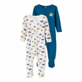 NAME IT 2er Pack Baby-Jungen Schlafanzug U-Boot Schlafstrampler Druckknöpfe  in Weiß/Blau – jetzt kaufen bei Lifetex-Heimtextilien.de