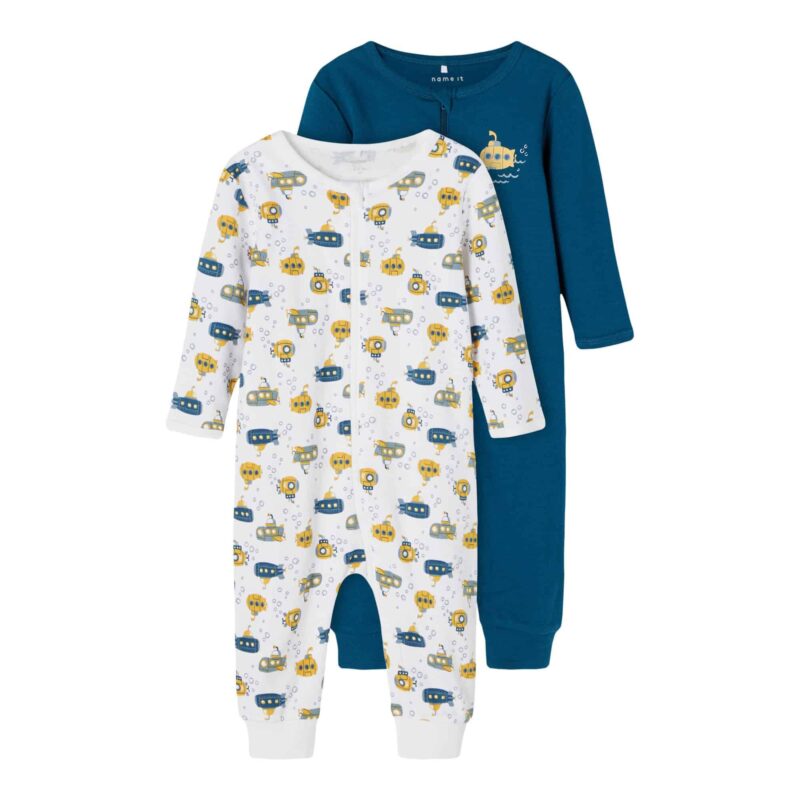 NAME IT 2er Pack Baby-Jungen Schlafanzug U-Boot Schlafstrampler Zip in Weiß/Blau – jetzt kaufen bei Lifetex-Heimtextilien.de
