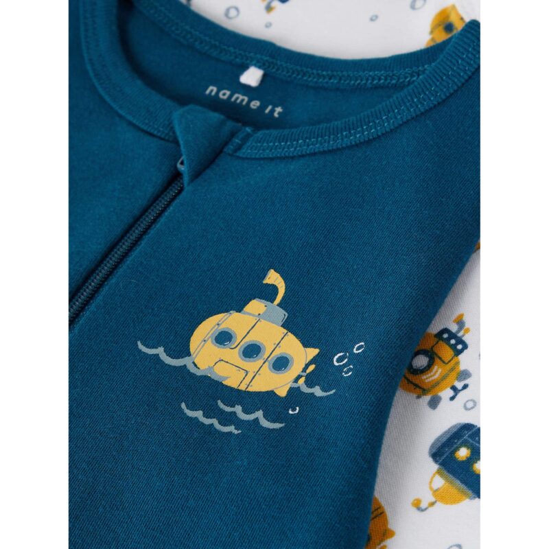 NAME IT 2er Pack Baby-Jungen Schlafanzug U-Boot Schlafstrampler Zip in Weiß/Blau – Detailbild 4 – jetzt kaufen bei Lifetex-Heimtextilien.de