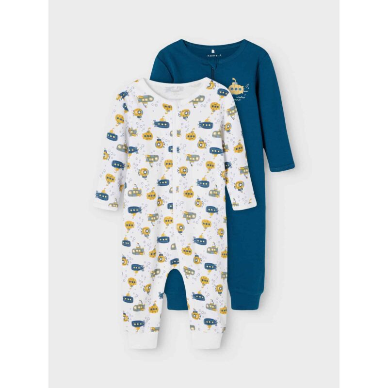 NAME IT 2er Pack Baby-Jungen Schlafanzug U-Boot Schlafstrampler Zip in Weiß/Blau – Detailbild 5 – jetzt kaufen bei Lifetex-Heimtextilien.de
