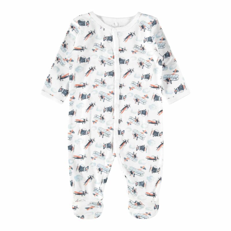 NAME IT 2er Pack Baby-Jungen Schlafanzug Flugzeuge Schlafstrampler Druckknöpfe in Weiß/Blau – Detailbild 1 – jetzt kaufen bei Lifetex-Heimtextilien.de