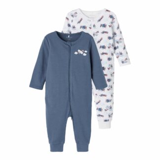 NAME IT 2er Pack Baby-Jungen Schlafanzug Flugzeuge Schlafstrampler Zip in Weiß/Blau – jetzt kaufen bei Lifetex-Heimtextilien.de
