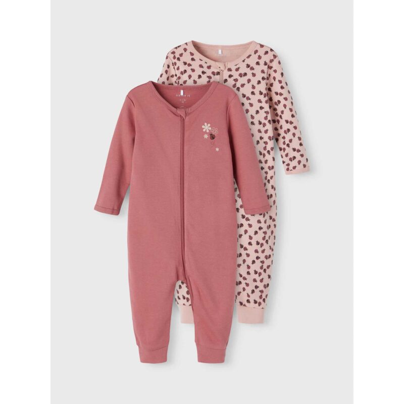 NAME IT 2er Pack Baby-Mädchen Schlafanzug Marienkäfer Schlafstrampler Zip in Altrosa – Detailbild 1 – jetzt kaufen bei Lifetex-Heimtextilien.de