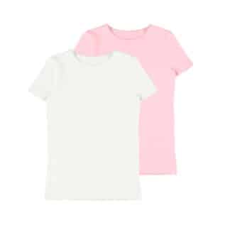 NAME IT Kids 2er Pack Mädchen Kurzarm Top Shirt Unterhemd Nkftop in Weiß/Rosa – jetzt kaufen bei Lifetex-Heimtextilien.de