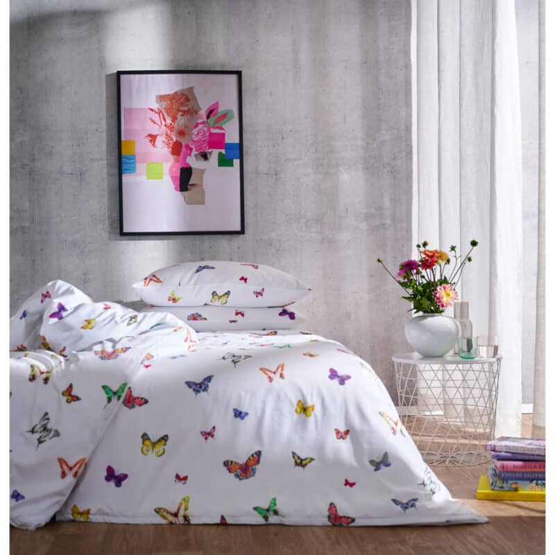 Apelt Bettwäsche-Garnitur Lucky GOTS Schmetterlinge 135x200 + 80x80 cm Weiß – Detailbild 1 – jetzt kaufen bei Lifetex - Textile Lebensqualität